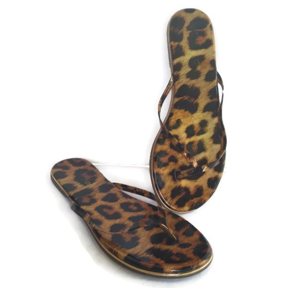 bebe Shoes - BEBE Leopard Print Flip Flops Faux Patent Leather Flat Sandal Size 7.5